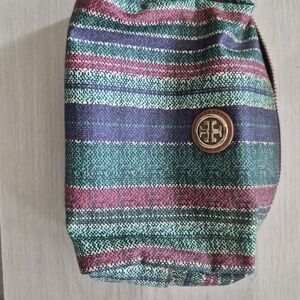 Tory Burch Striped Cosmetic Bag in Pink, Green, and Blue